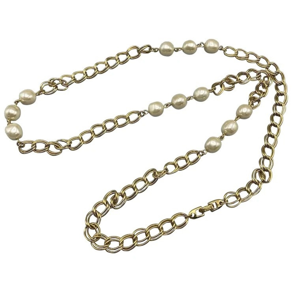 Napier Gold Tone Chain Stationed Faux Pearl Chunky Link Necklace 35"